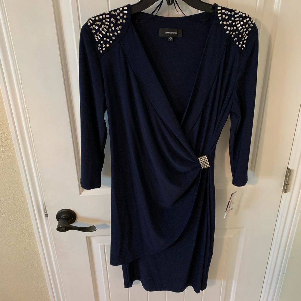 R&M Richards Navy Blue Dress with rhinestones